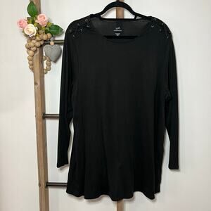 J‎ Jill Pima Laced Shoulder Black Long Sleeve Tunic Size 2X